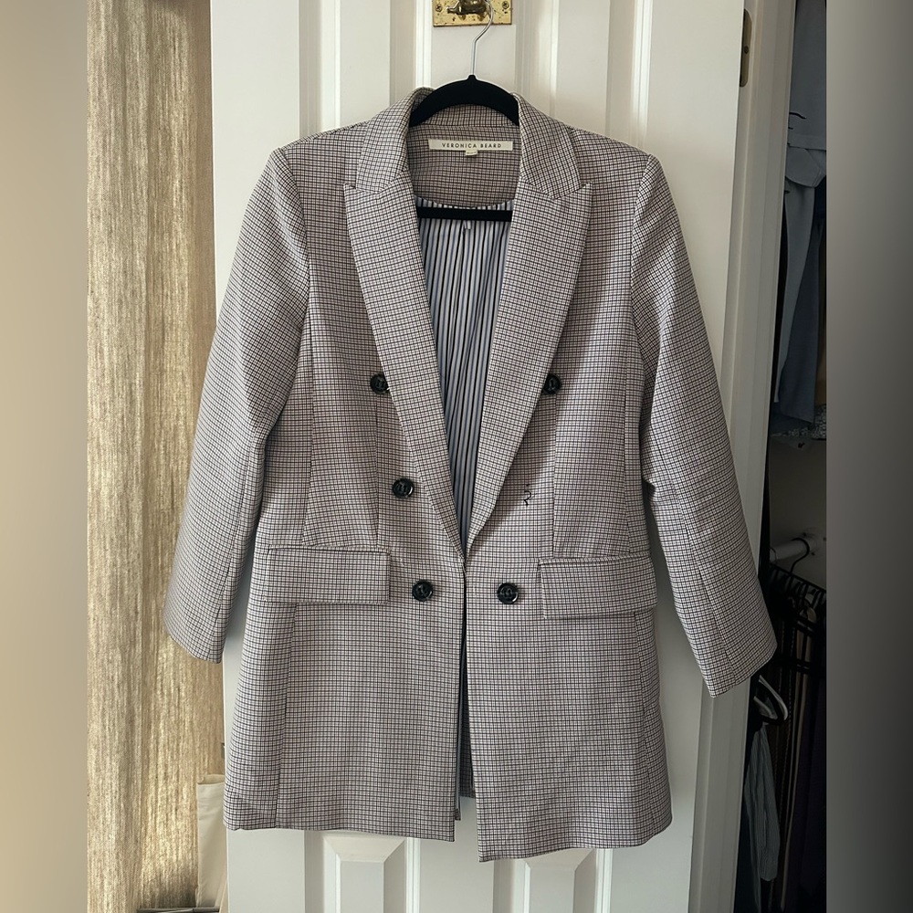 Veronica Beard Black, Pink, and White Checkered Blazer